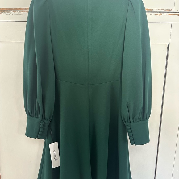 Calvin Klein Green Smocked A-line Dress with Long Bishop Sleeves - Picture 2 of 5